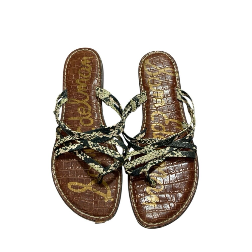 SAM EDELMAN Georgette US 8.5 M Faux Ivory Gray Snake Thong Sandals Flats Shoes